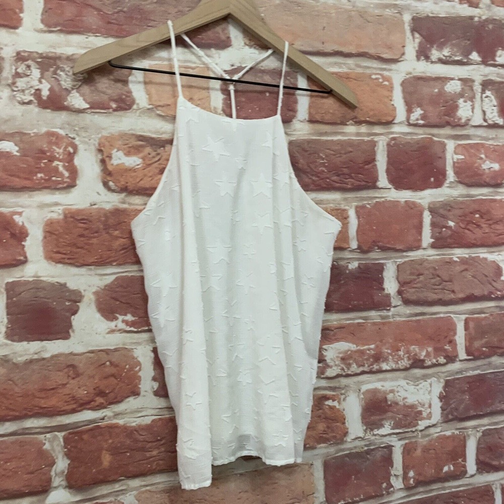 Socialite Top Women's White Distressed Stars Pullover Sleeveless Tank Shirt - Picture 2 of 8